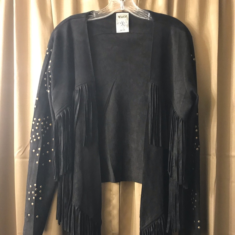 Women’s jacket, faux suede fringe w/brass studs